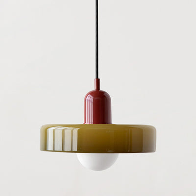 Lámpara colgante de 1 luz con pantalla de vidrio y forma de tapa de olla redonda nórdica contemporánea para dormitorio 