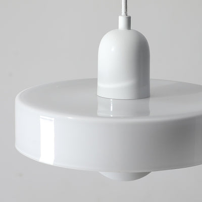 Lámpara colgante de 1 luz con pantalla de vidrio y forma de tapa de olla redonda nórdica contemporánea para dormitorio 