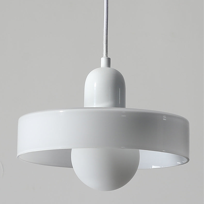 Lámpara colgante de 1 luz con pantalla de vidrio y forma de tapa de olla redonda nórdica contemporánea para dormitorio 