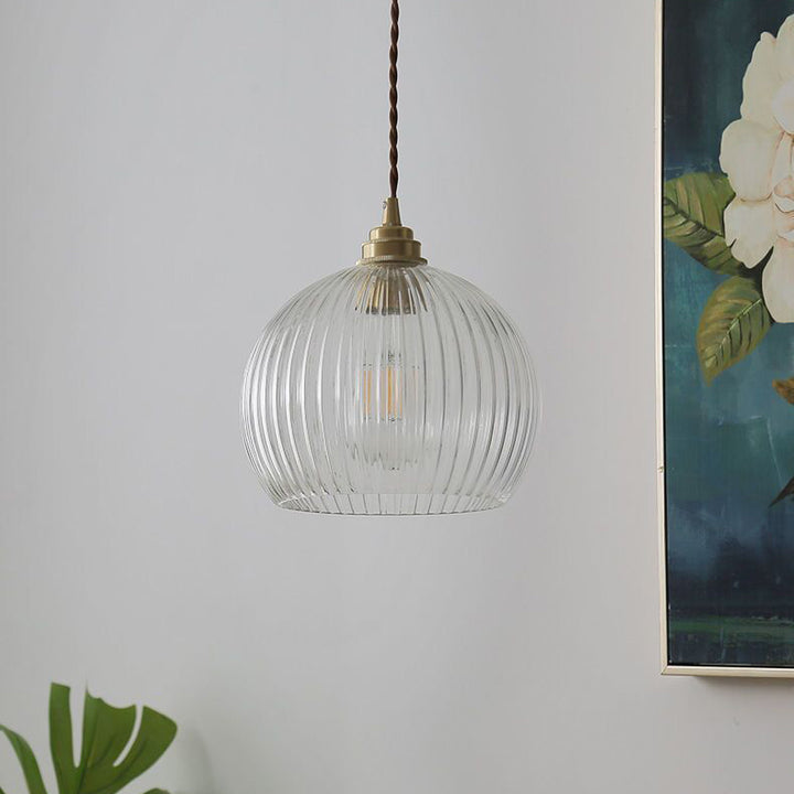Traditionelle japanische Globus gestreifte Glasschirm Eisen 1-Licht Pendelleuchte für Wohnzimmer 