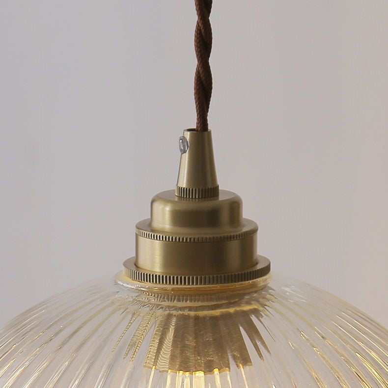Traditionelle japanische Globus gestreifte Glasschirm Eisen 1-Licht Pendelleuchte für Wohnzimmer 