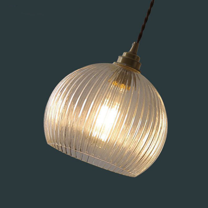 Traditionelle japanische Globus gestreifte Glasschirm Eisen 1-Licht Pendelleuchte für Wohnzimmer 