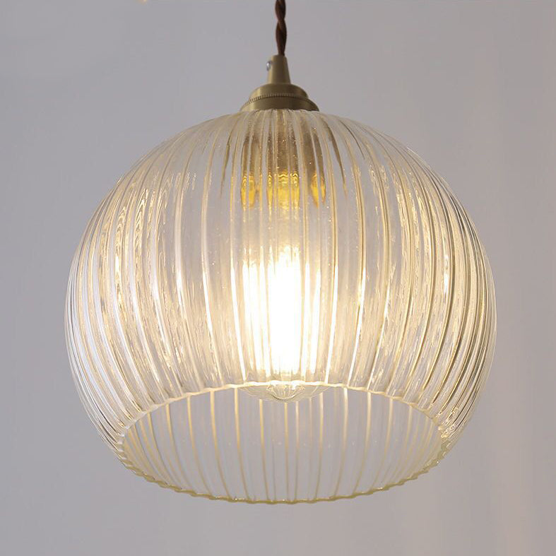 Traditionelle japanische Globus gestreifte Glasschirm Eisen 1-Licht Pendelleuchte für Wohnzimmer 