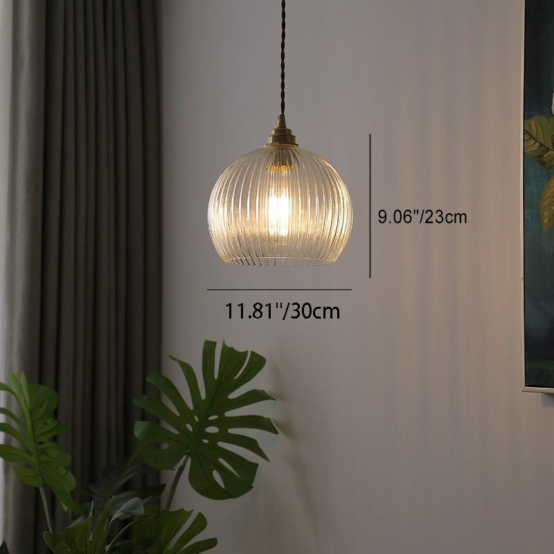 Traditionelle japanische Globus gestreifte Glasschirm Eisen 1-Licht Pendelleuchte für Wohnzimmer 