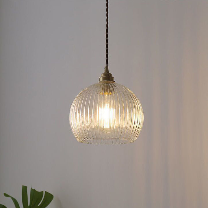 Traditionelle japanische Globus gestreifte Glasschirm Eisen 1-Licht Pendelleuchte für Wohnzimmer 