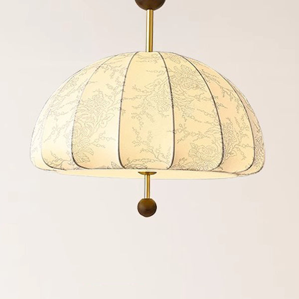Traditionelle französische Kuppel Halb-Oval Floral bedruckter Stoffschirm Eisen-Holz-Rahmen 3/4/5 Licht Pendelleuchte für Wohnzimmer 