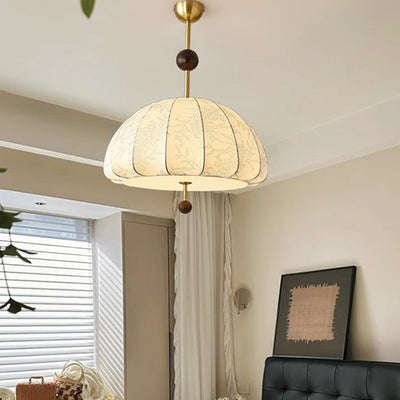 Traditionelle französische Kuppel Halb-Oval Floral bedruckter Stoffschirm Eisen-Holz-Rahmen 3/4/5 Licht Pendelleuchte für Wohnzimmer 