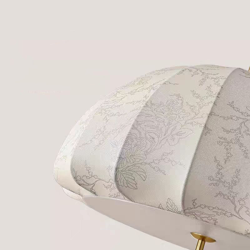 Traditionelle französische Kuppel Halb-Oval Floral bedruckter Stoffschirm Eisen-Holz-Rahmen 3/4/5 Licht Pendelleuchte für Wohnzimmer 
