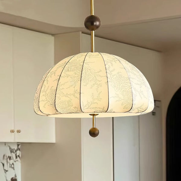 Traditionelle französische Kuppel Halb-Oval Floral bedruckter Stoffschirm Eisen-Holz-Rahmen 3/4/5 Licht Pendelleuchte für Wohnzimmer 