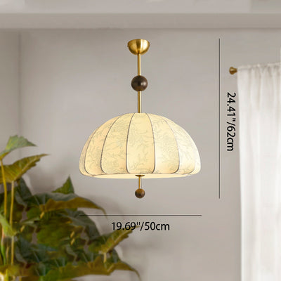 Traditionelle französische Kuppel Halb-Oval Floral bedruckter Stoffschirm Eisen-Holz-Rahmen 3/4/5 Licht Pendelleuchte für Wohnzimmer 