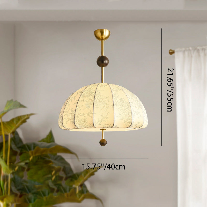 Traditionelle französische Kuppel Halb-Oval Floral bedruckter Stoffschirm Eisen-Holz-Rahmen 3/4/5 Licht Pendelleuchte für Wohnzimmer 