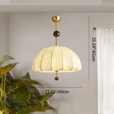 Traditionelle französische Kuppel Halb-Oval Floral bedruckter Stoffschirm Eisen-Holz-Rahmen 3/4/5 Licht Pendelleuchte für Wohnzimmer 