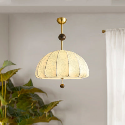 Traditionelle französische Kuppel Halb-Oval Floral bedruckter Stoffschirm Eisen-Holz-Rahmen 3/4/5 Licht Pendelleuchte für Wohnzimmer 