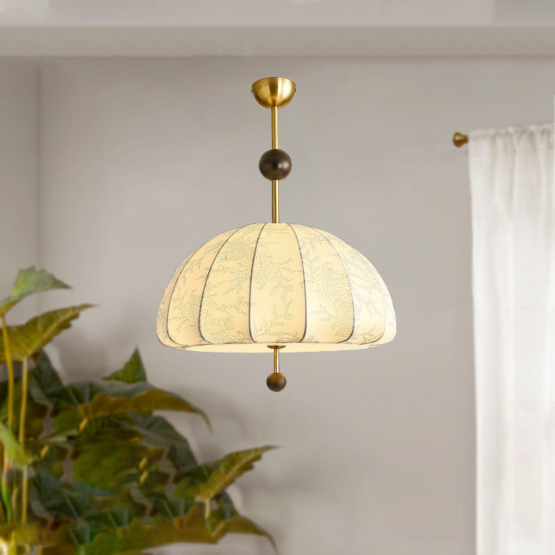 Traditionelle französische Kuppel Halb-Oval Floral bedruckter Stoffschirm Eisen-Holz-Rahmen 3/4/5 Licht Pendelleuchte für Wohnzimmer 