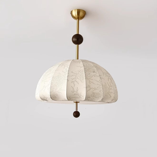 Traditionelle französische Kuppel Halb-Oval Floral bedruckter Stoffschirm Eisen-Holz-Rahmen 3/4/5 Licht Pendelleuchte für Wohnzimmer 