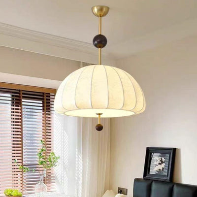 Traditionelle französische Kuppel Halb-Oval Floral bedruckter Stoffschirm Eisen-Holz-Rahmen 3/4/5 Licht Pendelleuchte für Wohnzimmer 