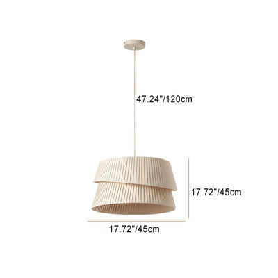 Contemporary Nordic Cream Round Trapezoidal Stripe Fabric Shade Hardware 1-Light Pendant Light For Living Room