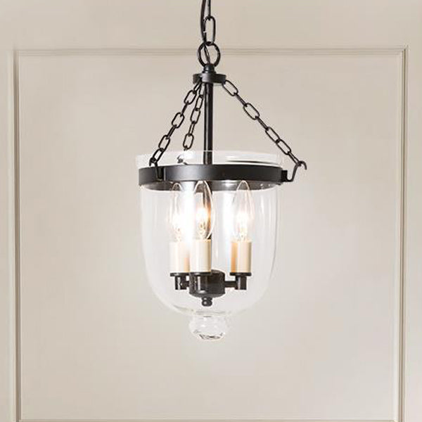 Suspension à 3 lumières avec abat-jour en verre rond vintage traditionnel en forme de coupe et cadre en fer pour salon 