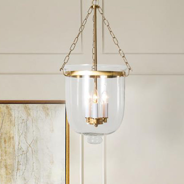 Suspension à 3 lumières avec abat-jour en verre rond vintage traditionnel en forme de coupe et cadre en fer pour salon 