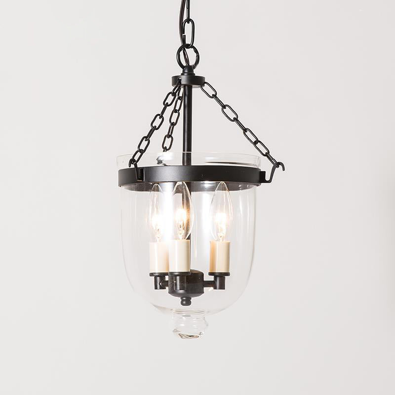 Suspension à 3 lumières avec abat-jour en verre rond vintage traditionnel en forme de coupe et cadre en fer pour salon 