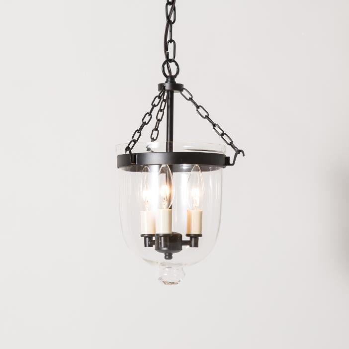 Suspension à 3 lumières avec abat-jour en verre rond vintage traditionnel en forme de coupe et cadre en fer pour salon 