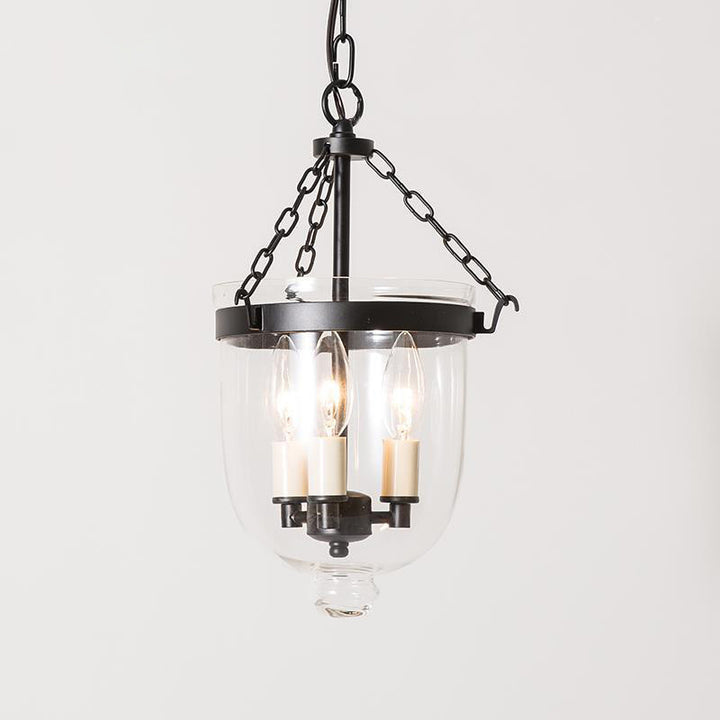 Suspension à 3 lumières avec abat-jour en verre rond vintage traditionnel en forme de coupe et cadre en fer pour salon 