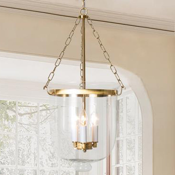 Suspension à 3 lumières avec abat-jour en verre rond vintage traditionnel en forme de coupe et cadre en fer pour salon 