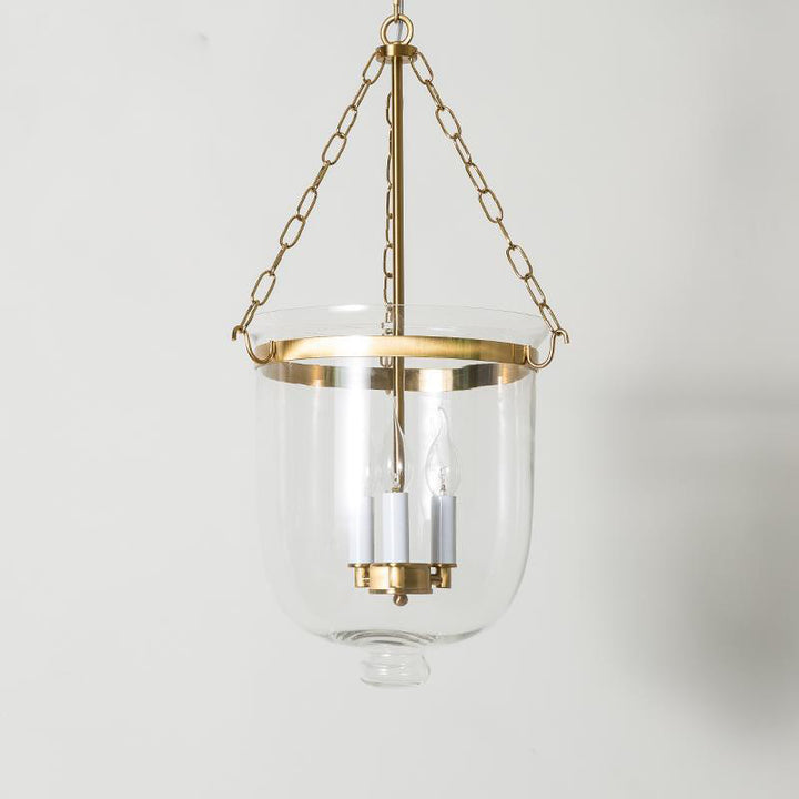 Suspension à 3 lumières avec abat-jour en verre rond vintage traditionnel en forme de coupe et cadre en fer pour salon 