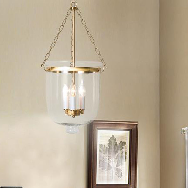 Suspension à 3 lumières avec abat-jour en verre rond vintage traditionnel en forme de coupe et cadre en fer pour salon 