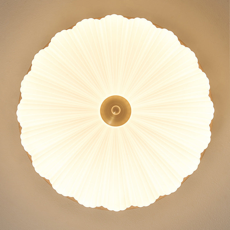 Plafonnier LED contemporain rond rétro en forme de pétales de fleurs en cuivre, bois et acrylique pour salon 