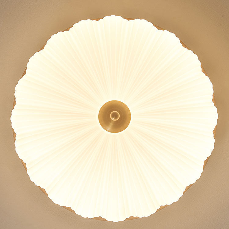 Plafonnier LED contemporain rond rétro en forme de pétales de fleurs en cuivre, bois et acrylique pour salon 