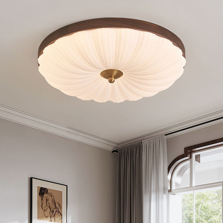 Luz de techo empotrada LED contemporánea redonda de pétalo de flor de cobre y madera acrílica para sala de estar 
