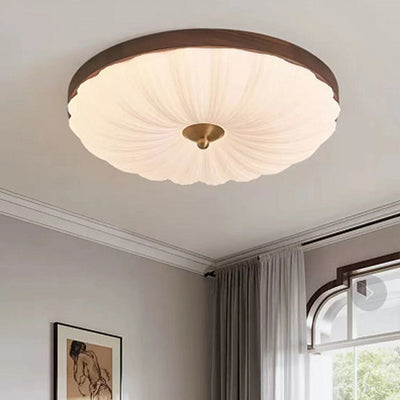 Luz de techo empotrada LED contemporánea redonda de pétalo de flor de cobre y madera acrílica para sala de estar 