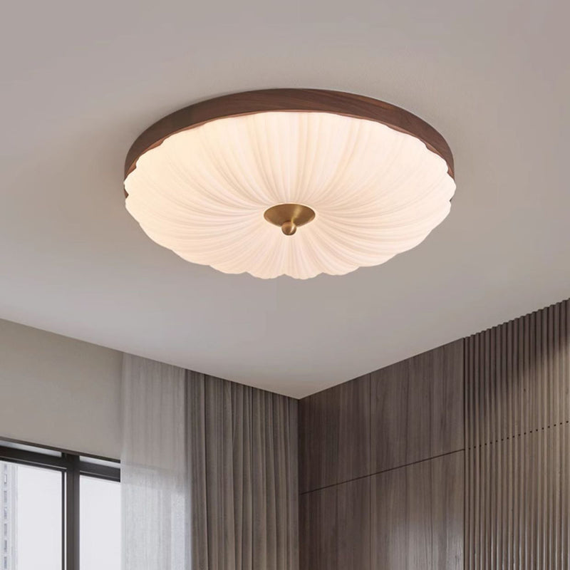 Luz de techo empotrada LED contemporánea redonda de pétalo de flor de cobre y madera acrílica para sala de estar 
