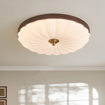 Luz de techo empotrada LED contemporánea redonda de pétalo de flor de cobre y madera acrílica para sala de estar 