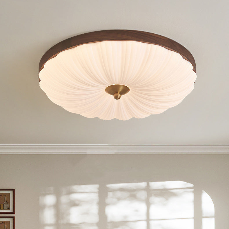 Luz de techo empotrada LED contemporánea redonda de pétalo de flor de cobre y madera acrílica para sala de estar 