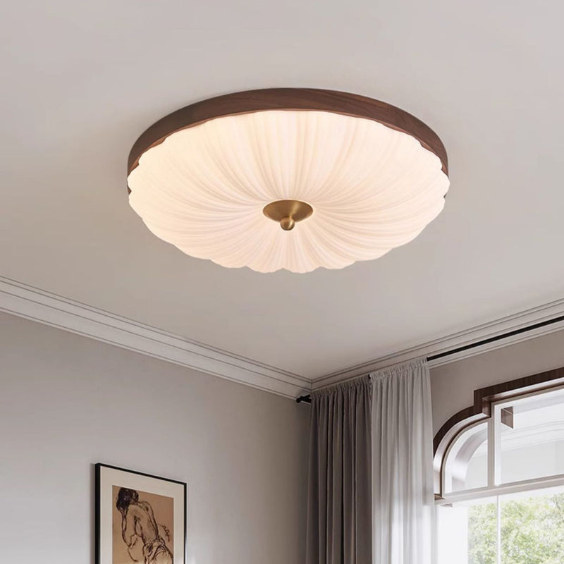 Luz de techo empotrada LED contemporánea redonda de pétalo de flor de cobre y madera acrílica para sala de estar 