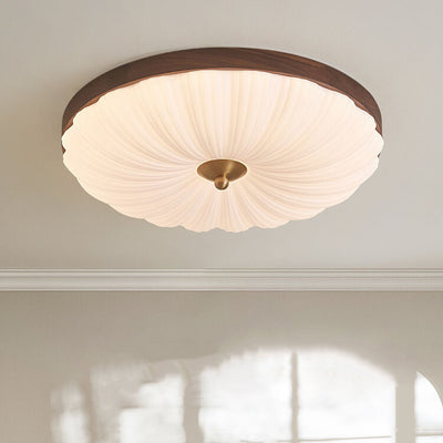 Luz de techo empotrada LED contemporánea redonda de pétalo de flor de cobre y madera acrílica para sala de estar 
