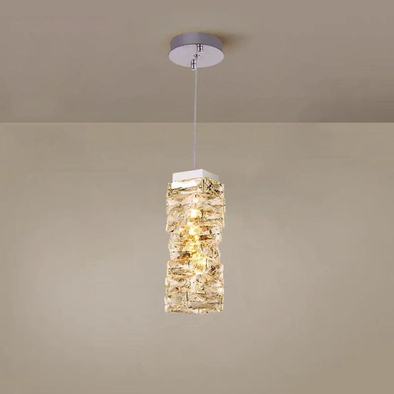 Contemporary Luxury Irregular Rectangular Stainless Steel Crystal LED Pendant Light For Living Room