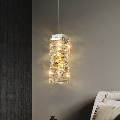 Contemporary Luxury Irregular Rectangular Stainless Steel Crystal LED Pendant Light For Living Room