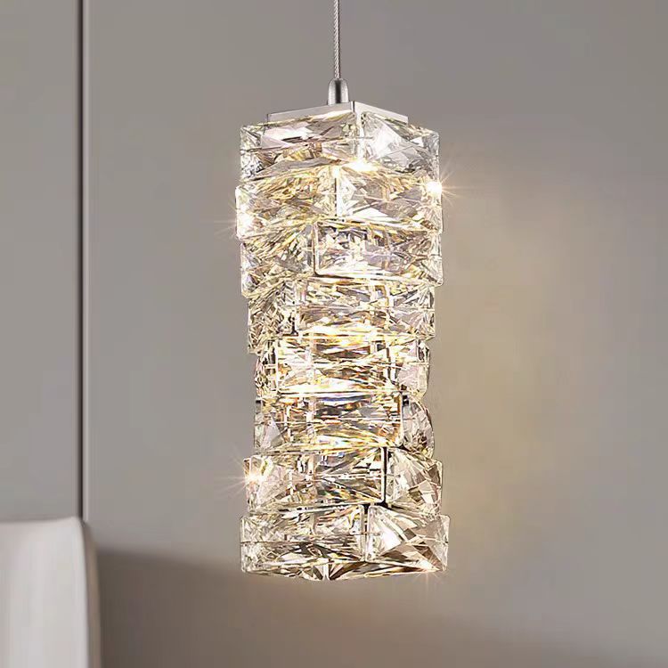 Contemporary Luxury Irregular Rectangular Stainless Steel Crystal LED Pendant Light For Living Room