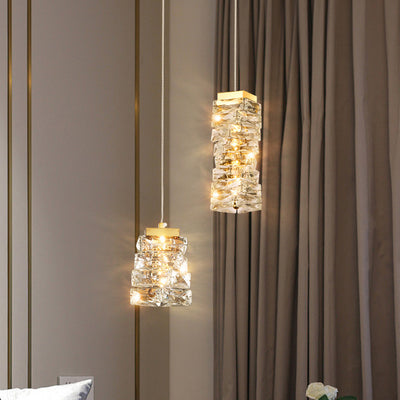 Contemporary Luxury Irregular Rectangular Stainless Steel Crystal LED Pendant Light For Living Room