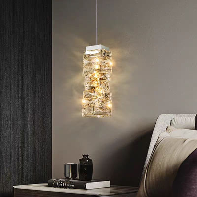 Contemporary Luxury Irregular Rectangular Stainless Steel Crystal LED Pendant Light For Living Room