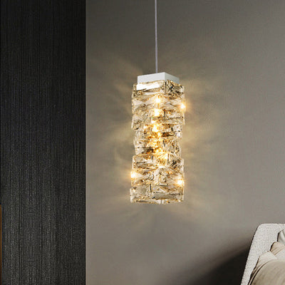 Contemporary Luxury Irregular Rectangular Stainless Steel Crystal LED Pendant Light For Living Room