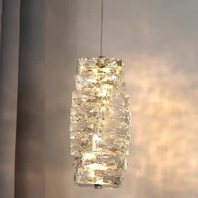 Contemporary Luxury Irregular Rectangular Stainless Steel Crystal LED Pendant Light For Living Room