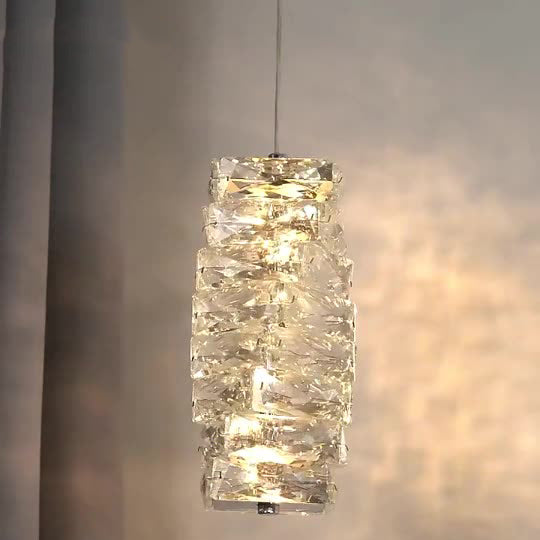 Contemporary Luxury Irregular Rectangular Stainless Steel Crystal LED Pendant Light For Living Room