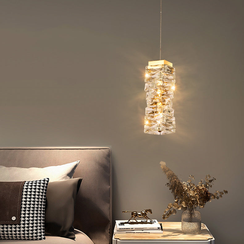 Contemporary Luxury Irregular Rectangular Stainless Steel Crystal LED Pendant Light For Living Room