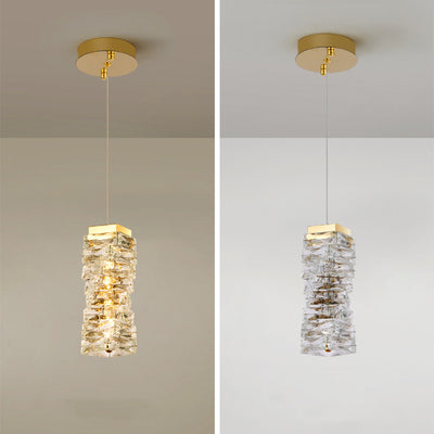 Contemporary Luxury Irregular Rectangular Stainless Steel Crystal LED Pendant Light For Living Room