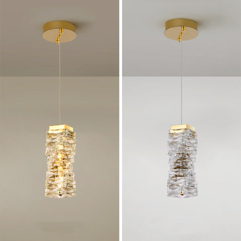 Contemporary Luxury Irregular Rectangular Stainless Steel Crystal LED Pendant Light For Living Room