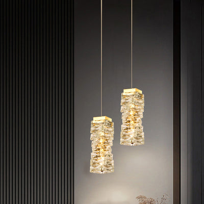 Contemporary Luxury Irregular Rectangular Stainless Steel Crystal LED Pendant Light For Living Room